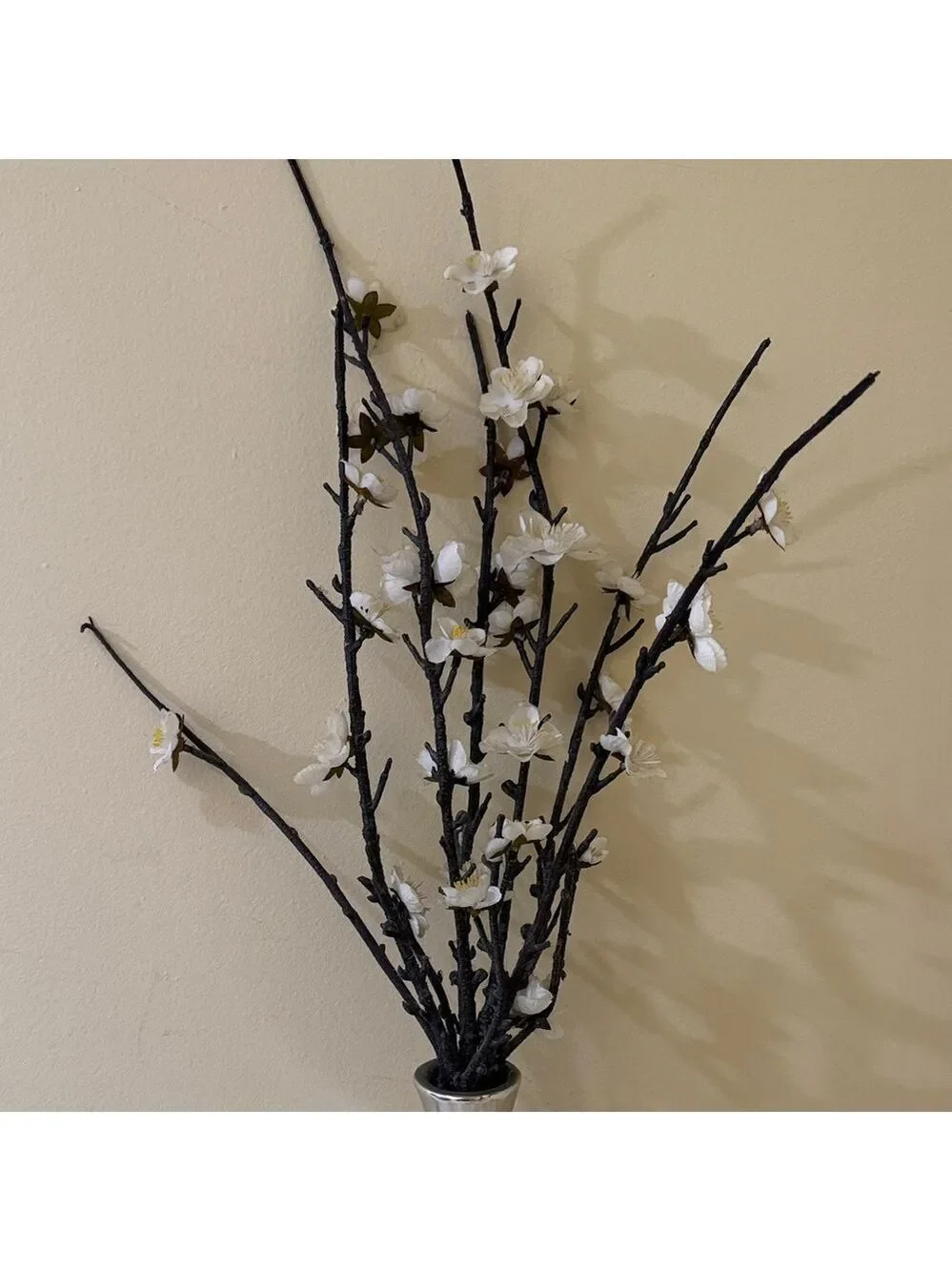 Modern Silver Vase White Floral Design | Cherry Blossoms in Silver Vase